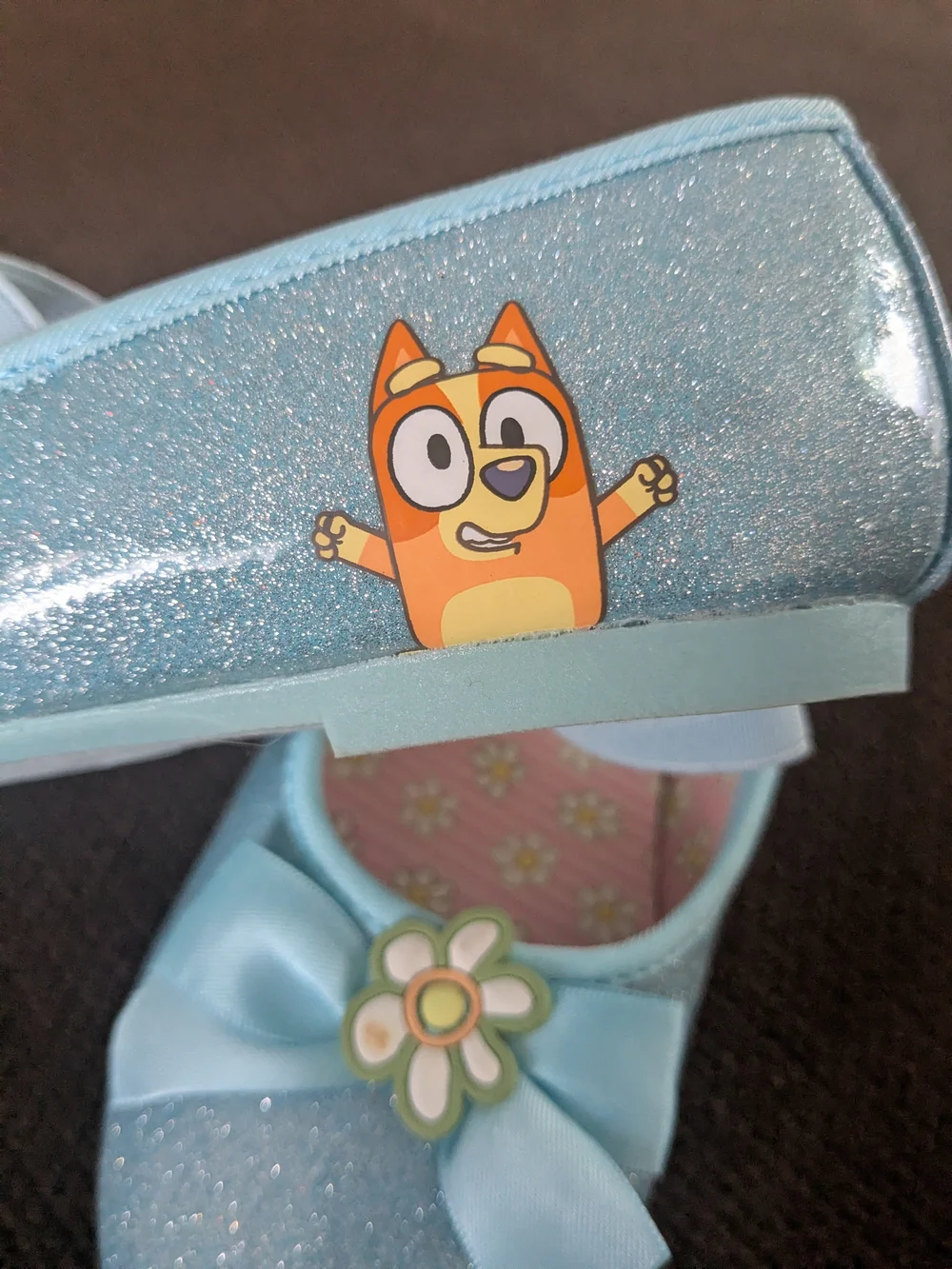 Bluey Girls Blue Glitter Mary Jane Shoes with Daisy Accent